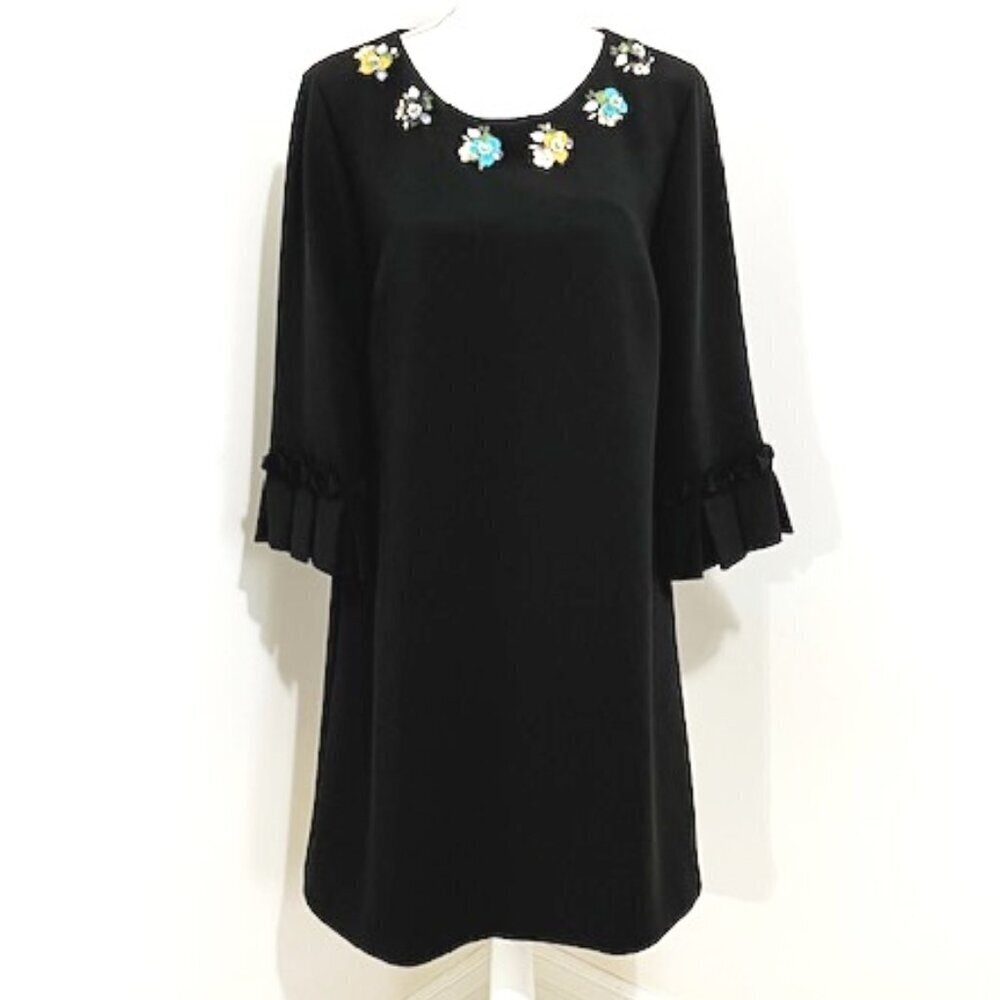 Tahari ASL Embellished-Neck Black Shift Dress Size 10